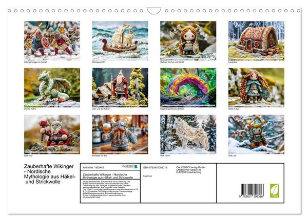 Produktbild: Zauberhafte Wikinger - Nordische Mythologie aus H&auml;kel- und Strickwolle (Wandkalender 2026 DIN A3 quer), CALVENDO Monatskalender