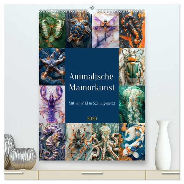 Produktbild: Animalische Mamorkunst (hochwertiger Premium Wandkalender 2026 DIN A2 hoch), Kunstdruck in Hochglanz