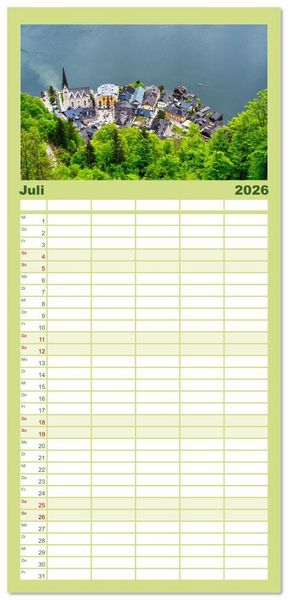 Produktbild: Familienplaner 2026 - Traumziel Hallstatt in &Ouml;sterreich mit 5 Spalten (Wandkalender, 21 x 45 cm) CALVENDO