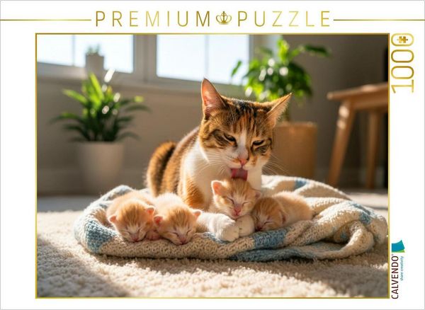 CALVENDO Puzzle Katzenmutter und Kitten | 1000 Teile Lege-Größe 64x48cm Foto-Puzzle für glückliche Stunden