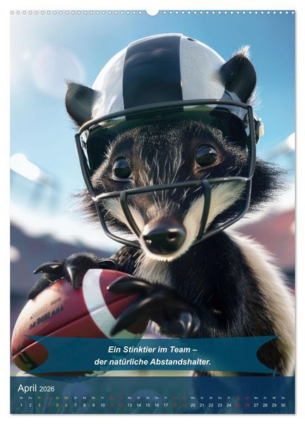 Produktbild: American Football mit tierischem Humor (hochwertiger Premium Wandkalender 2026 DIN A2 hoch), Kunstdruck in Hochglanz