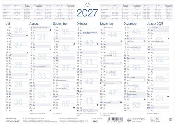 Produktbild: Tafelkalender A4 2027