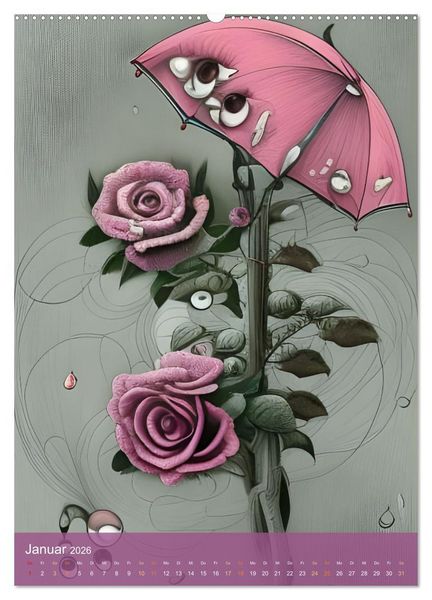 Produktbild: Rosige Aussichten - Diese Blumen beobachten dich auf Schritt und Tritt (hochwertiger Premium Wandkalender 2026 DIN A2 hoch), Kunstdruck in Hochglanz