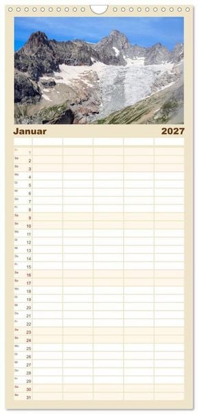 Produktbild: Familienplaner 2027 - TMB - Mont Blanc mit 5 Spalten (Wandkalender, 21 x 45 cm) CALVENDO