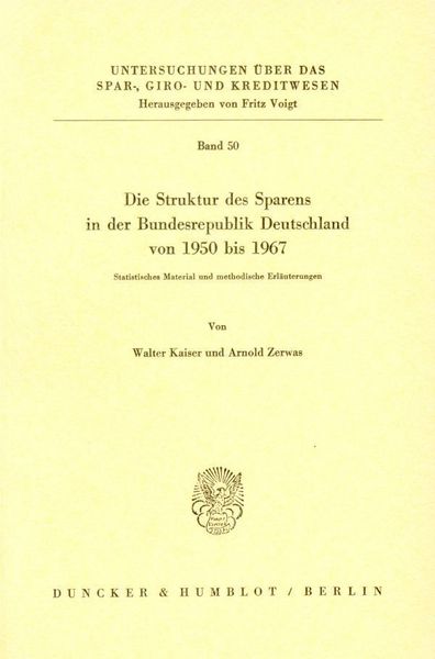 Produktbild: Die Struktur des Sparens in der Bundesrepublik Deutschland von 1950 - 1967.