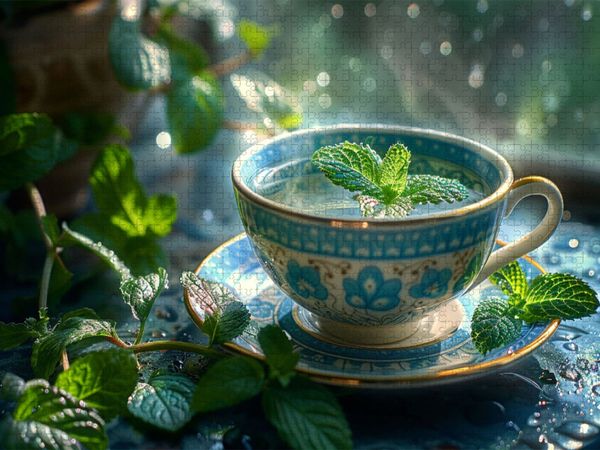 Produktbild: CALVENDO Puzzle Pfefferminztee in der Tasse | 1000 Teile Lege-Gr&ouml;&szlig;e 64x48cm Foto-Puzzle f&uuml;r gl&uuml;ckliche Stunden