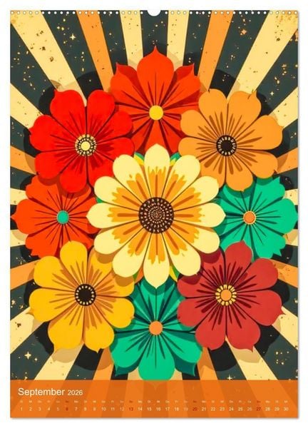 Produktbild: Flower Power Dreams - Retro 70s Art (Wandkalender 2026 DIN A2 hoch), CALVENDO Monatskalender