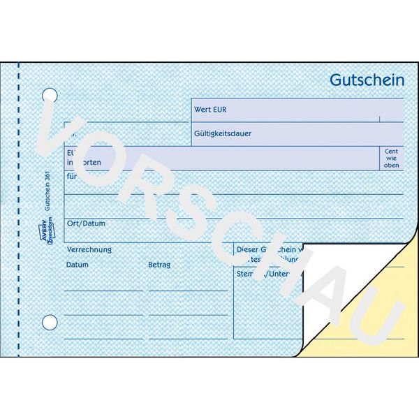 Produktbild: AVERY Zweckform Gutschein mit Blaupapier blau DIN A6 quer 100 Blatt