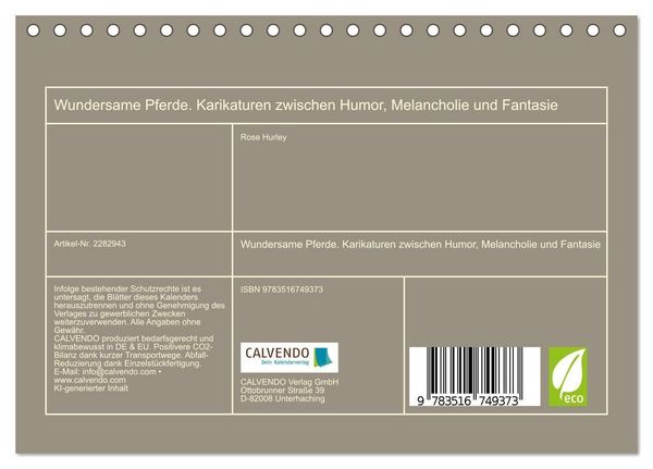 Produktbild: Wundersame Pferde. Karikaturen zwischen Humor, Melancholie und Fantasie (Tischkalender 2027 DIN A5 quer), CALVENDO Monatskalender