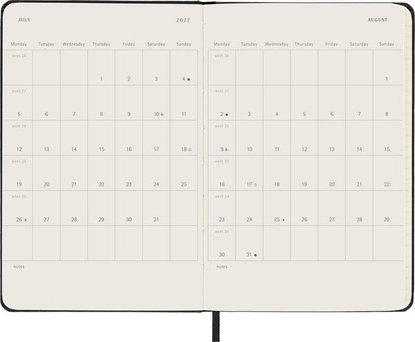 Produktbild: Moleskine 18 Monate Wochen Notizkalender 2026/2027, P/A6, 1 Wo = 1 Seite, Rechts linierte Seite, Fester Einband, Schwarz<BR>