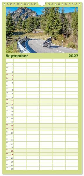 Produktbild: Familienplaner 2027 - Motorr&auml;der am Jochpass mit 5 Spalten (Wandkalender, 21 x 45 cm) CALVENDO