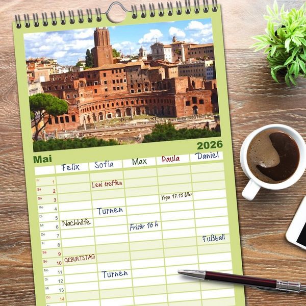 Produktbild: Familienplaner 2026 - In Liebe Dein Rom mit 5 Spalten (Wandkalender, 21 x 45 cm) CALVENDO