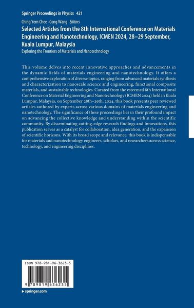 Produktbild: Selected Articles from the 8th International Conference on Materials Engineering and Nanotechnology, ICMEN 2024, 28-29 September, Kuala Lumpur, Malaysia