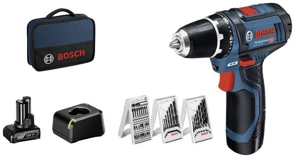 Bosch Professional GSR 12V-15 0615990G6L Akku-Bohrschrauber 12 V 2 Ah, 4 Ah Li-Ion inkl. 2. Akku, inkl. Ladegerät, mit Zubehör, inkl. Tasche