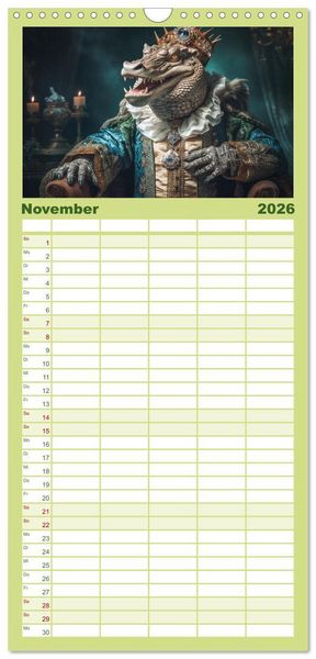 Produktbild: Familienplaner 2026 - Tierisch - K&ouml;niglich mit 5 Spalten (Wandkalender, 21 x 45 cm) CALVENDO