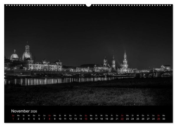 Produktbild: Dresden - Elbflorenz bei Nacht (hochwertiger Premium Wandkalender 2026 DIN A2 quer), Kunstdruck in Hochglanz