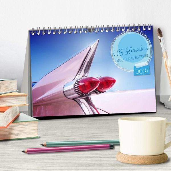 Produktbild: US Klassiker Farbenfrohe Heckansichten (Tischkalender 2027 DIN A5 quer), CALVENDO Monatskalender