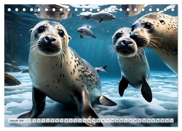 Produktbild: Freche Seehunde (Tischkalender 2026 DIN A5 quer), CALVENDO Monatskalender