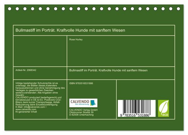 Produktbild: Bullmastiff im Portr&auml;t. Kraftvolle Hunde mit sanftem Wesen (Tischkalender 2026 DIN A5 quer), CALVENDO Monatskalender