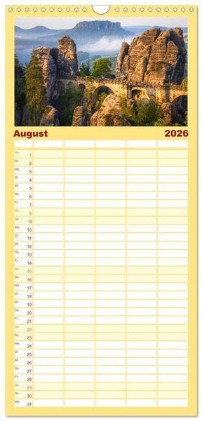 Produktbild: Familienplaner 2026 - Stimmungsvolle Landschaften in Sachsen mit 5 Spalten (Wandkalender, 21 x 45 cm) CALVENDO