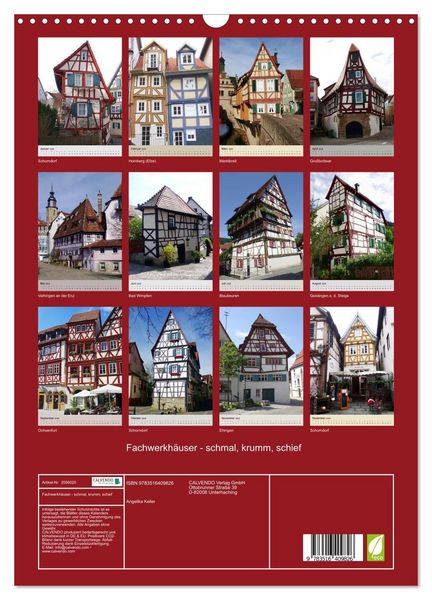 Produktbild: Fachwerkh&auml;user - schmal, krumm, schief (Wandkalender 2026 DIN A3 hoch), CALVENDO Monatskalender