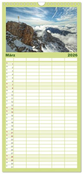 Produktbild: Familienplaner 2026 - Zauber der Berglandschaft mit 5 Spalten (Wandkalender, 21 x 45 cm) CALVENDO