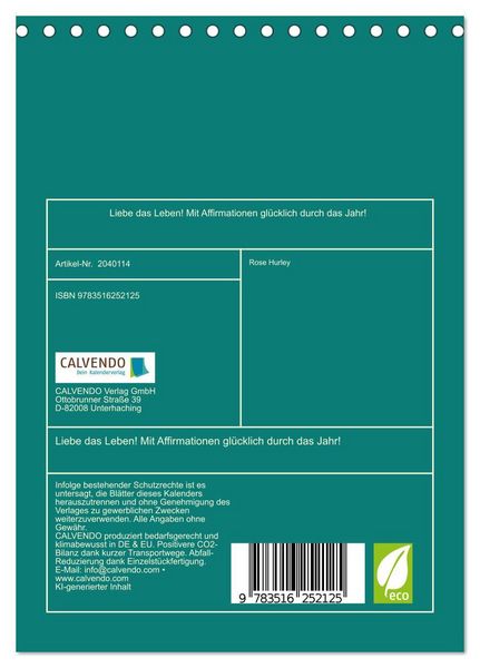 Produktbild: Liebe das Leben! Mit Affirmationen gl&uuml;cklich durch das Jahr! (Tischkalender 2026 DIN A5 hoch), CALVENDO Monatskalender