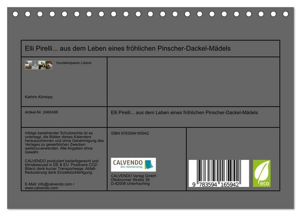 Produktbild: Elli Pirelli... aus dem Leben eines fr&ouml;hlichen Pinscher-Dackel-M&auml;dels (Tischkalender 2027 DIN A5 quer), CALVENDO Monatskalender