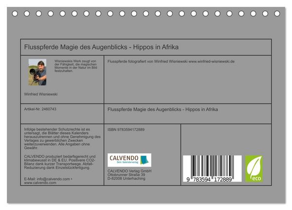 Produktbild: Flusspferde Magie des Augenblicks - Hippos in Afrika (Tischkalender 2027 DIN A5 quer), CALVENDO Monatskalender
