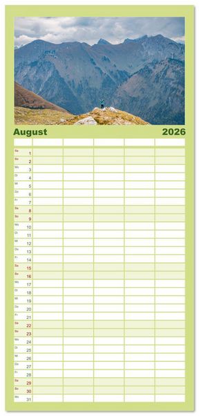 Produktbild: Familienplaner 2026 - Naturwunder Berge mit 5 Spalten (Wandkalender, 21 x 45 cm) CALVENDO