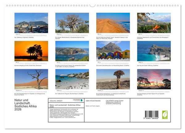 Produktbild: Natur und Landschaft. S&uuml;dliches Afrika 2026 (hochwertiger Premium Wandkalender 2026 DIN A2 quer), Kunstdruck in Hochglanz