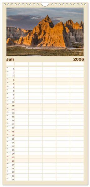 Produktbild: Familienplaner 2026 - Wyoming, South Dakota Colorado mit 5 Spalten (Wandkalender, 21 x 45 cm) CALVENDO