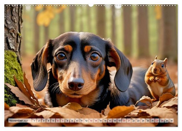 Produktbild: Dackel - tierische Freundschaften mit Herz (hochwertiger Premium Wandkalender 2027 DIN A2 quer), Kunstdruck in Hochglanz