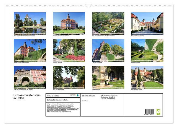 Produktbild: Schloss F&uuml;rstenstein in Polen (Wandkalender 2026 DIN A2 quer), CALVENDO Monatskalender