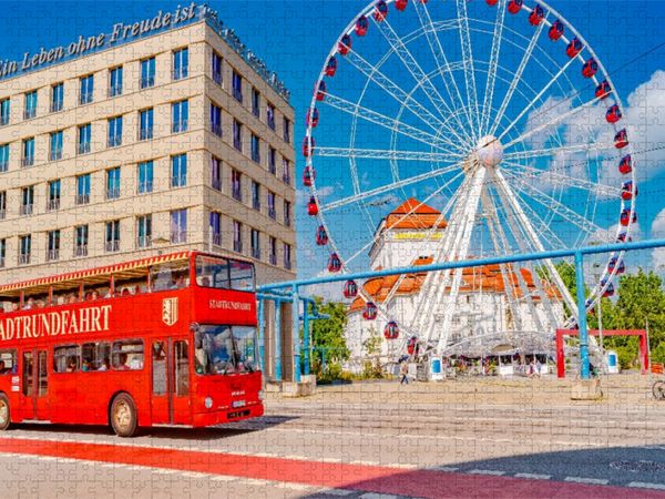 Produktbild: CALVENDO Puzzle Dresden, Stadtrundfahrt Bus und Riesenrad in der Innenstadt | 1000 Teile Lege-Gr&ouml;&szlig;e 64x48cm Foto-Puzzle f&uuml;r gl&uuml;ckliche Stunden