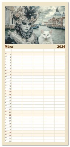 Produktbild: Familienplaner 2026 - Venezianischer Stil - In dezenten Farbt&ouml;nen mit 5 Spalten (Wandkalender, 21 x 45 cm) CALVENDO