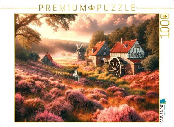 CALVENDO Puzzle Wassermühle in der Heide, eine Zeitlose Mühle am Heiderand | 1000 Teile Lege-Größe 64x48cm Foto-Puzzle für glückliche Stunden