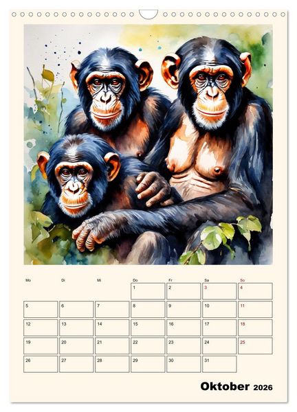 Produktbild: Schimpansen & Gorillas (Wandkalender 2026 DIN A3 hoch), CALVENDO Monatskalender