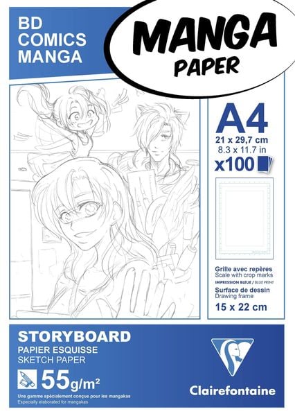 Manga-Block für Storyboard A4 100 Blatt 55g, mit einfachem Raster