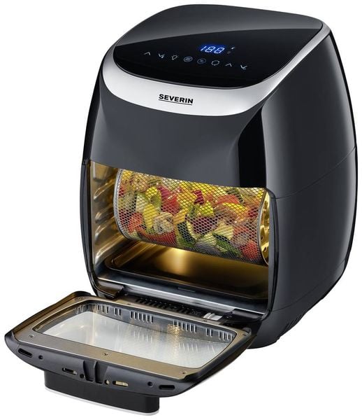 Produktbild: Severin FR 2446 Fritteuse 11l 2000W Hei&szlig;luft-Funktion, &Uuml;berhitzungsschutz Schwarz/Silber