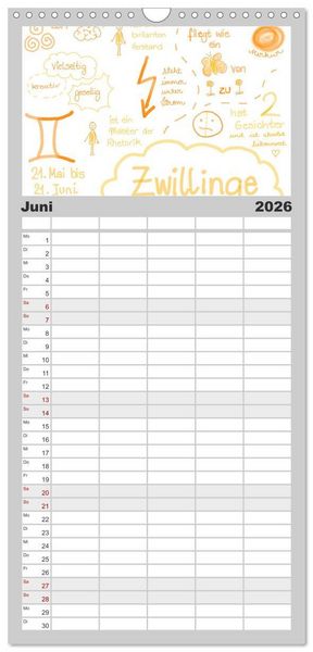 Produktbild: Familienplaner 2026 - Sternzeichen-Kalender mit 5 Spalten (Wandkalender, 21 x 45 cm) CALVENDO