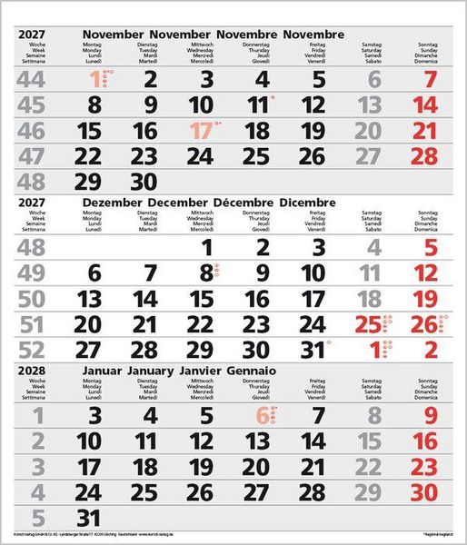 Produktbild: 3-Monats-Planer Comfort Grau 2027