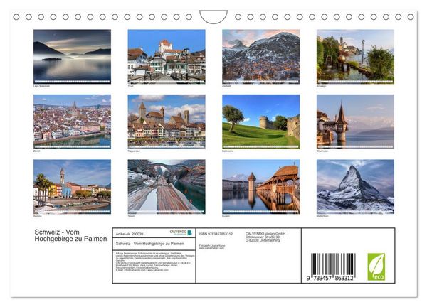 Produktbild: Schweiz - Vom Hochgebirge zu Palmen (Wandkalender 2026 DIN A4 quer), CALVENDO Monatskalender