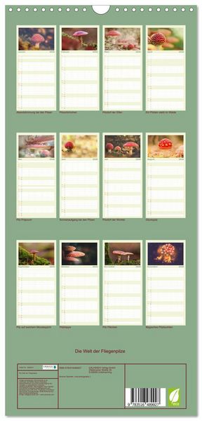 Produktbild: Familienplaner 2026 - Die Welt der Fliegenpilze mit 5 Spalten (Wandkalender, 21 x 45 cm) CALVENDO