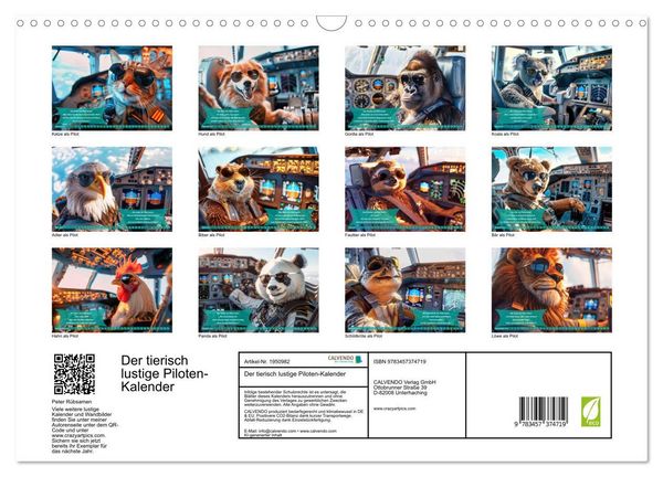 Produktbild: Der tierisch lustige Piloten-Kalender (Wandkalender 2026 DIN A3 quer), CALVENDO Monatskalender