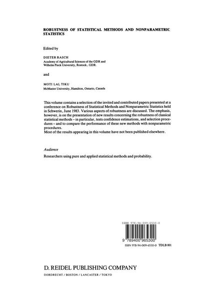 Produktbild: Robustness of Statistical Methods and Nonparametric Statistics
