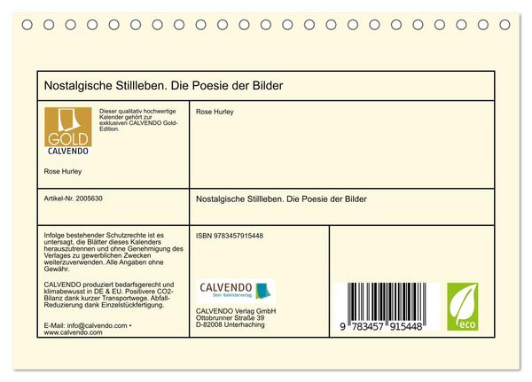 Produktbild: Nostalgische Stillleben. Die Poesie der Bilder (Tischkalender 2026 DIN A5 quer), CALVENDO Monatskalender