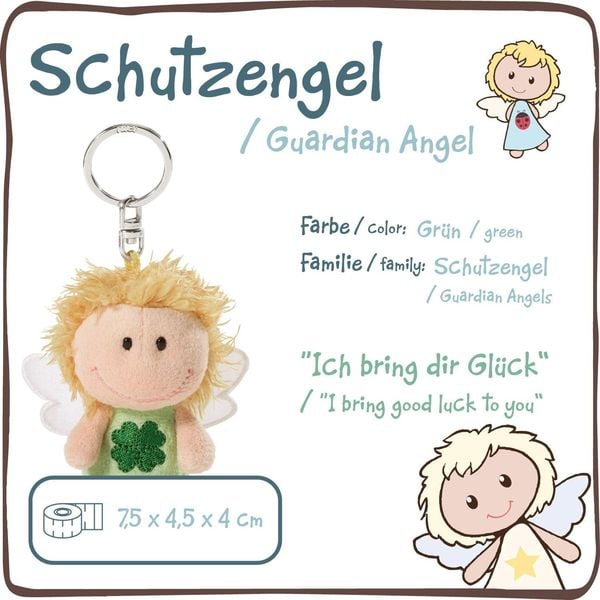Produktbild: NICI 34553 - Schl&uuml;sselanh&auml;nger Schutzengel mit Kleeblatt Ich bring dir Gl&uuml;ck, Gl&uuml;cksbringer, gr&uuml;n, 7 cm