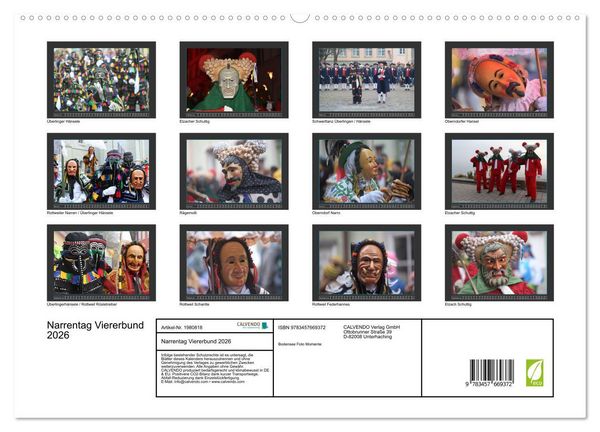 Produktbild: Narrentag Viererbund 2026 (Wandkalender 2026 DIN A2 quer), CALVENDO Monatskalender