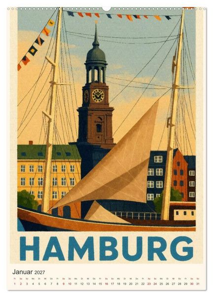 Produktbild: City Poster Hamburg - Stilisierte Impressionen der Hansestadt (Wandkalender 2027 DIN A2 hoch), CALVENDO Monatskalender